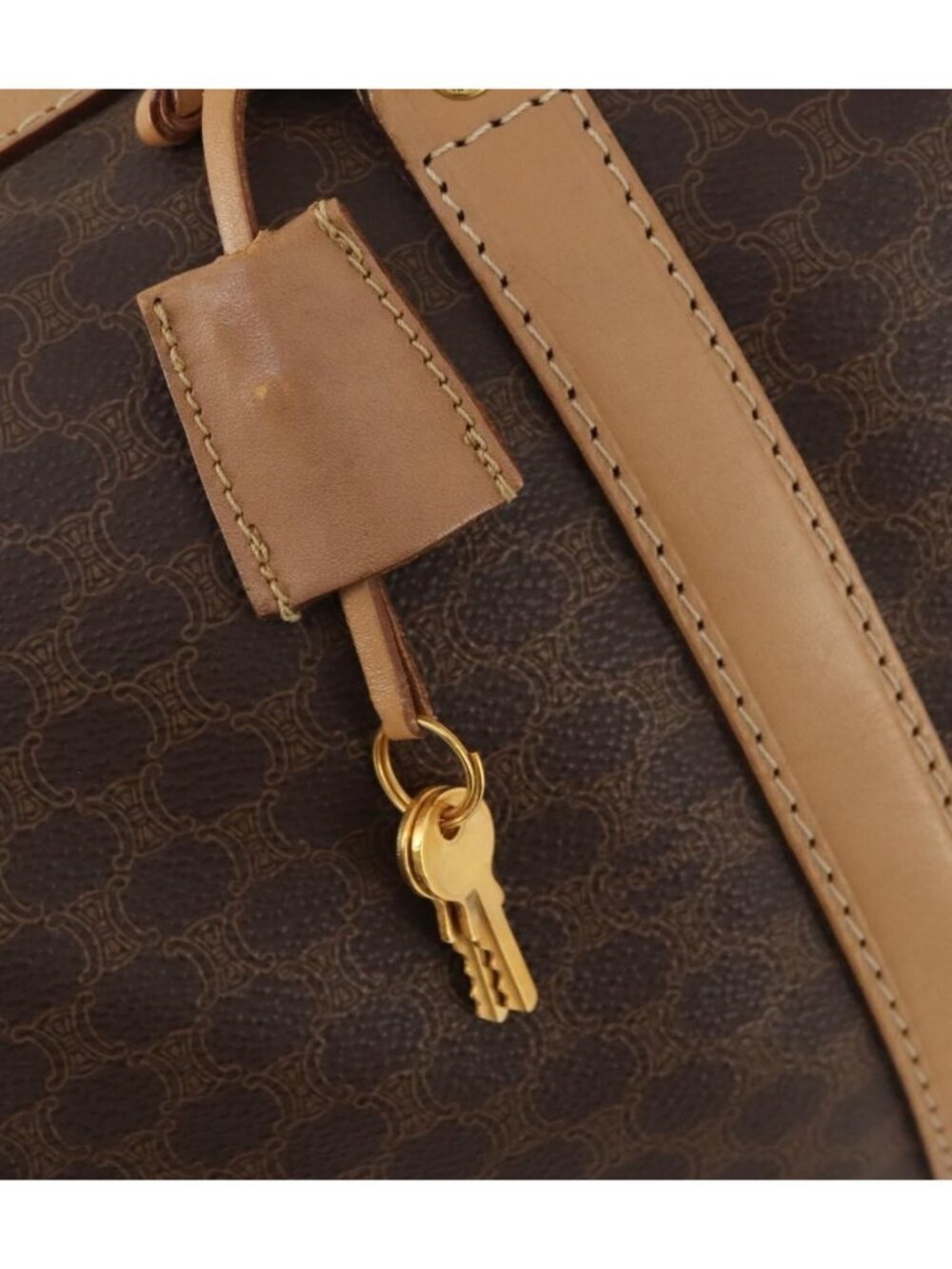 CELINE Macadam Canvas Boston Bag PVC Leather Brown Gold - Picture 8 of 16